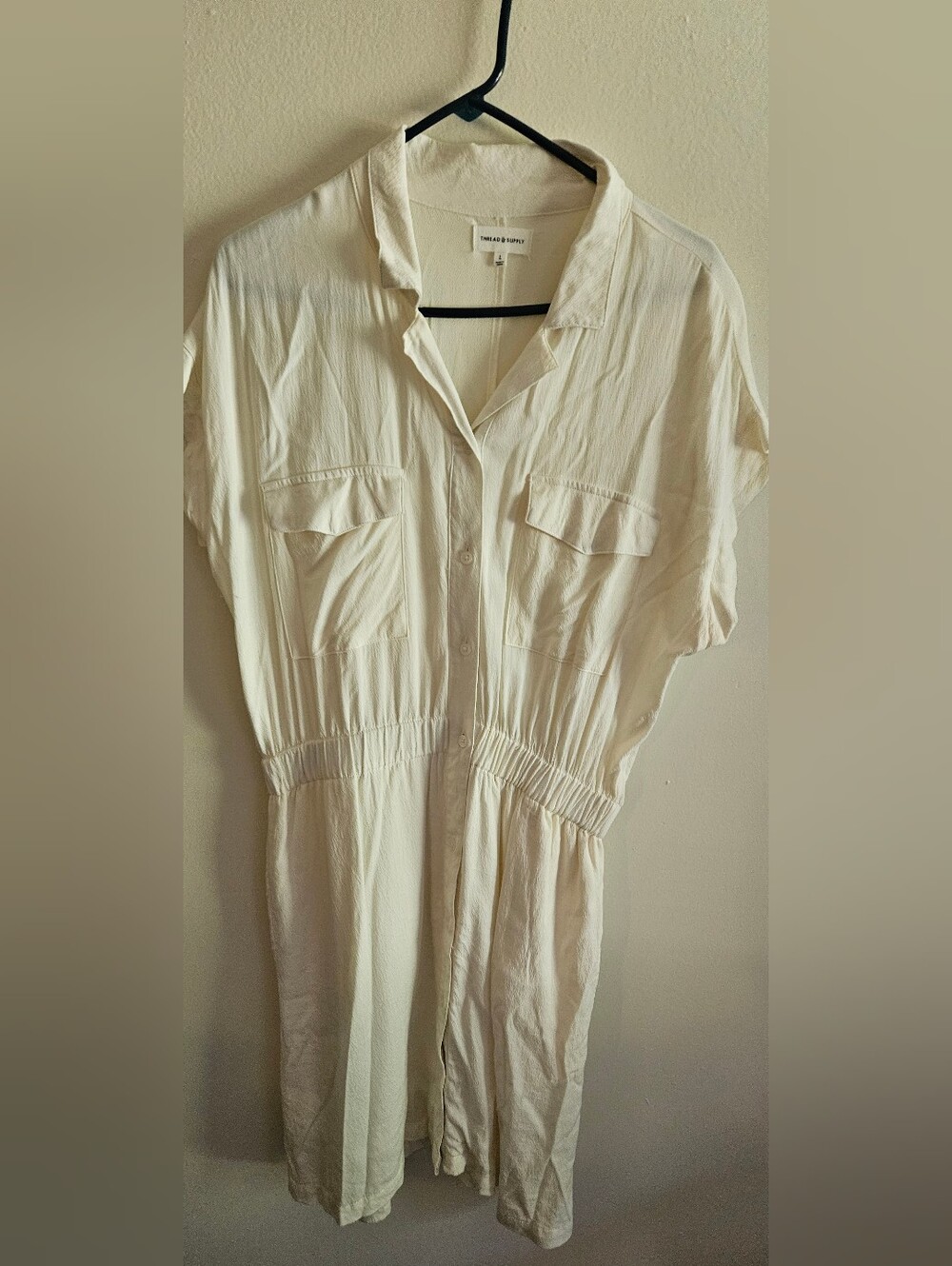 Thread & Supply Soft Cream Collared Button Dress. Summer Basic, Vacation, Resort